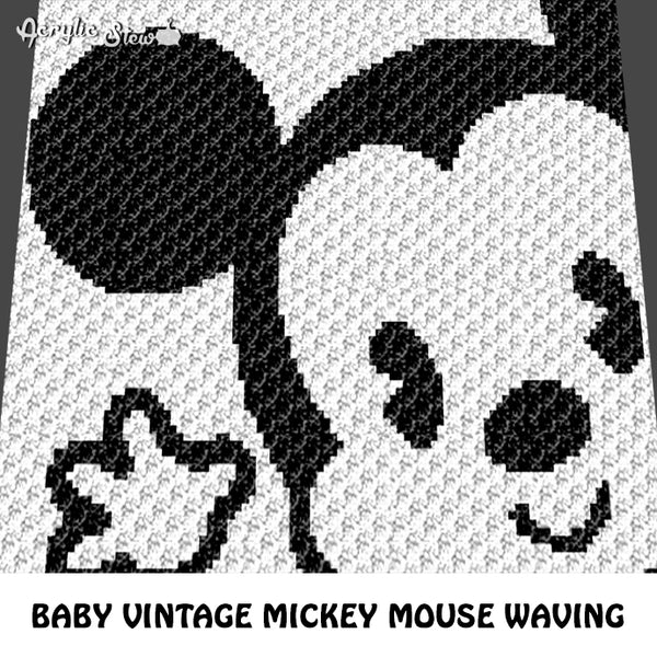 Vintage Baby Mickey Mouse Waving Disney Cartoon Character crochet graphgan blanket pattern; c2c, sc, cross stitch graph; pdf download; instant download