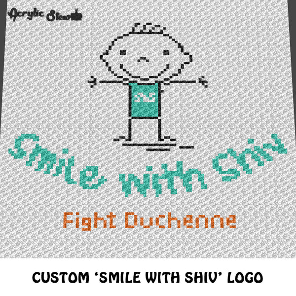 Custom Smile With Shiv Fight Duchenne Logo crochet graphgan blanket pattern; c2c, cross stitch graph; pdf download; instant download