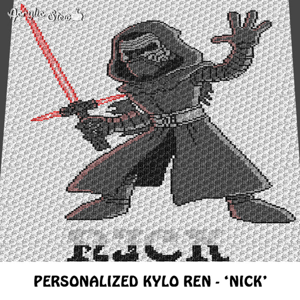 Custom Kylo Ren Personalized with Name crochet cushion pattern; c2c, cross stitch graph; instant download