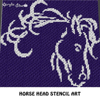 Horse Head Stencil Country Western Rodeo crochet graphgan blanket pattern; c2c, knitting, cross stitch graph; pdf download; instant download