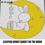 White Bunny Rabbit Sleeping on the Crescent Moon With Hanging Stars crochet graphgan blanket pattern; c2c; single crochet; cross stitch; graph; pdf download; instant download