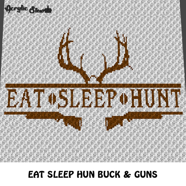 Eat Sleep Hunt Country Western Buck Hunting Rifle crochet graphgan blanket pattern; graphgan pattern, c2c; single crochet; cross stitch; graph; pdf download; instant download