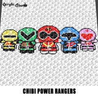 Kawaii Power Rangers Chibi Television Characters crochet graphgan blanket pattern; c2c, cross stitch graph; pdf download; instant download