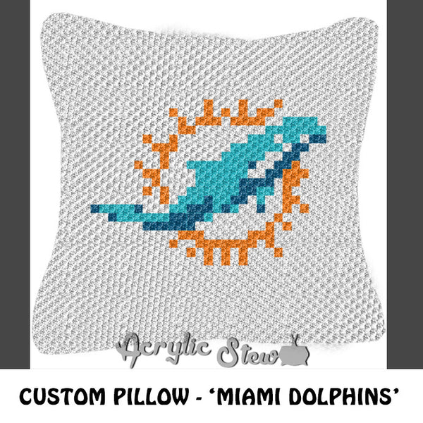 Custom Miami Dolphins Logo crochet pillow pattern; C2C pillow pattern, crochet pillow case; pdf download; instant download