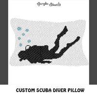 Custom Scuba Diver With Air Bubbles Art crochet pillow pattern; C2C pillow pattern, crochet pillow case; pdf download; instant download