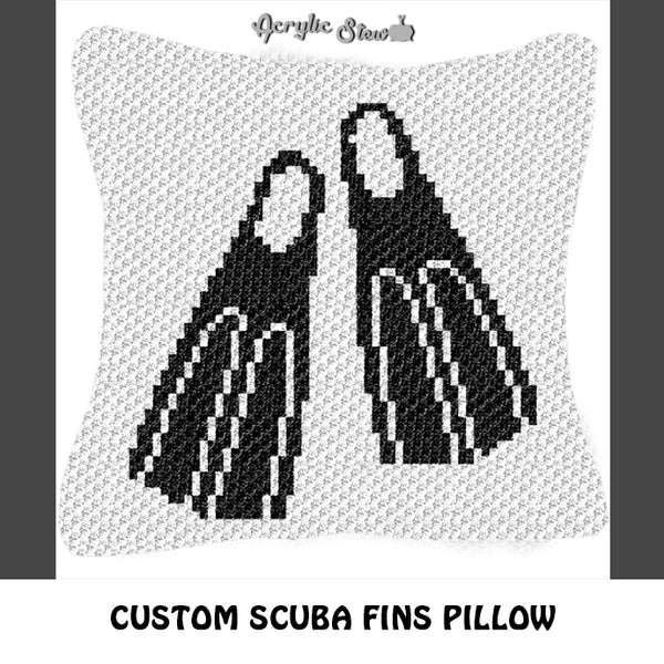 Custom Scuba Diving Fins Art crochet pillow pattern; C2C pillow pattern, crochet pillow case; pdf download; instant download