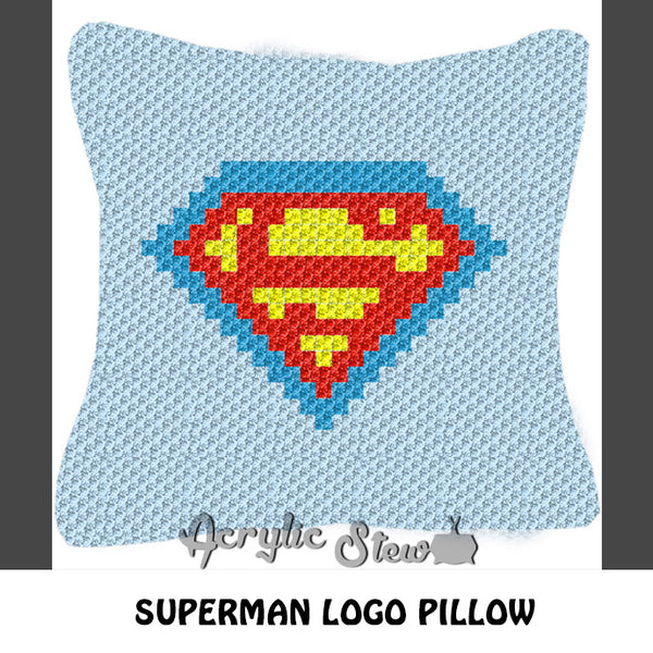 Superman DC Comics Superhero Logo crochet pillow pattern; C2C pillow pattern, crochet pillow case; pdf download; instant download