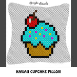 Kawaii Cupcake with Cherry crochet pillow pattern; C2C pillow pattern, crochet pillow case; pdf download; instant download