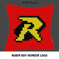 Robin Boy Wonder Superhero Letter Logo crochet graphgan pillow pattern; C2C pillow pattern, crochet pillow case; pdf download; instant download