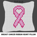 Pink Ribbon Heart Breast Cancer Awareness crochet graphgan pillow pattern; C2C pillow pattern, crochet pillow case; pdf download; instant download