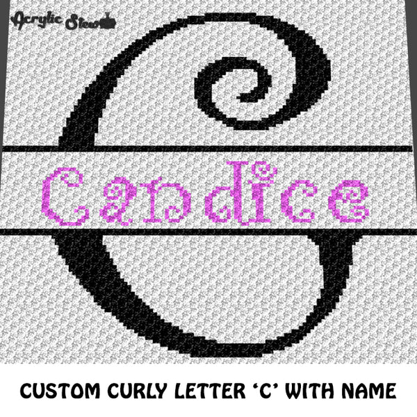 Custom Personalized Fancy Curly Font Letter C and Custom Name crochet graphgan blanket pattern; graphgan pattern, c2c, cross stitch graph; pdf