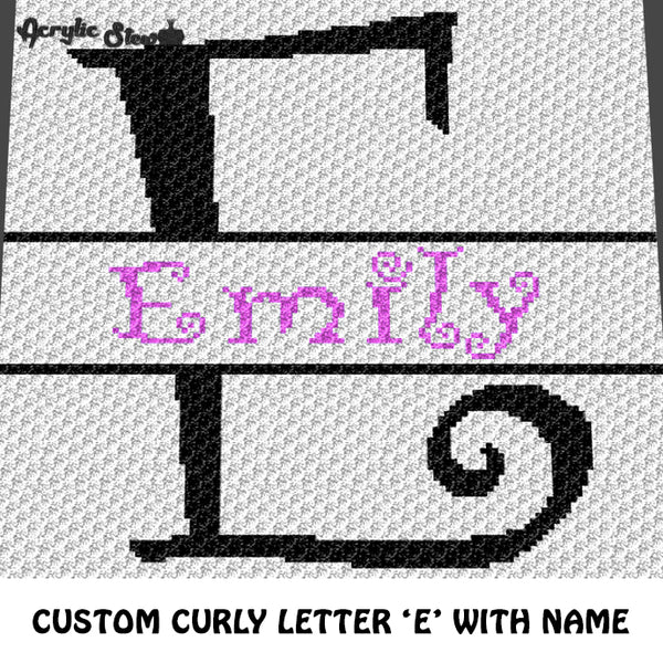 Custom Personalized Fancy Curly Font Letter E and Custom Name crochet graphgan blanket pattern; graphgan pattern, c2c, cross stitch graph; pdf
