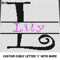 Custom Personalized Fancy Curly Font Letter 'L' and Custom Name crochet graphgan blanket pattern; graphgan pattern, c2c, cross stitch graph; pdf