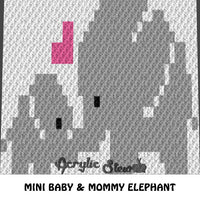 Custom Mini Baby Elephant and Mommy crochet blanket pattern; c2c, cross stitch graph; pdf download; instant download