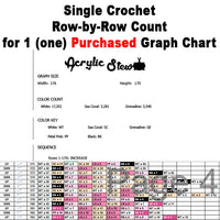 Single Crochet (sc) Row-by-Row Counts for 1 (one) Purchased Graph Chart crochet blanket pattern; graphgan pattern, pdf