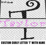 Custom Personalized Fancy Curly Font Letter T and Custom Name For Girls crochet graphgan blanket pattern; graphgan pattern, c2c, cross stitch; graph; pdf