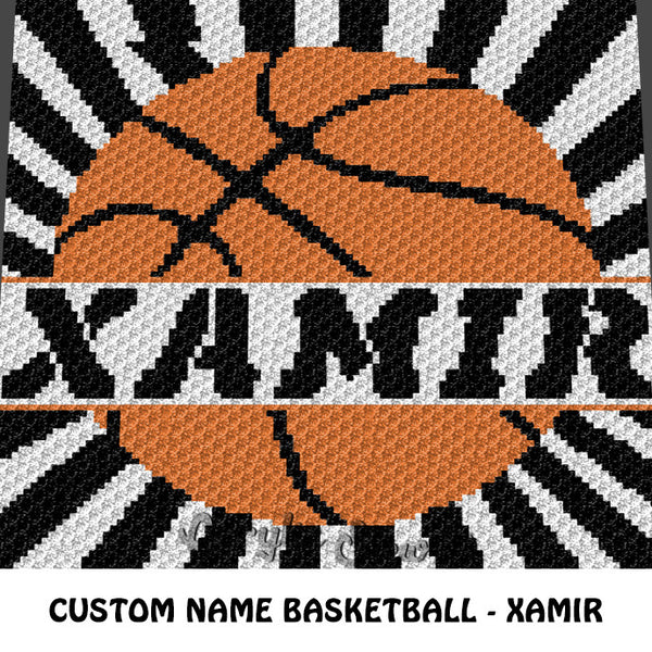 Custom Personalized Name Basketball Xamir crochet blanket pattern; graphgan pattern, c2c, cross stitch graph; pdf download; instant download