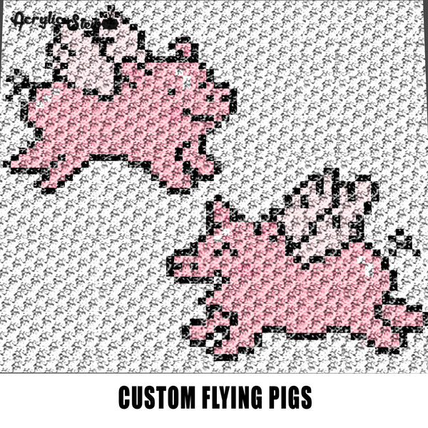 Custom Flying Pigs crochet graphgan blanket pattern; graphgan pattern, c2c; single crochet; cross stitch; graph; pdf download; instant download